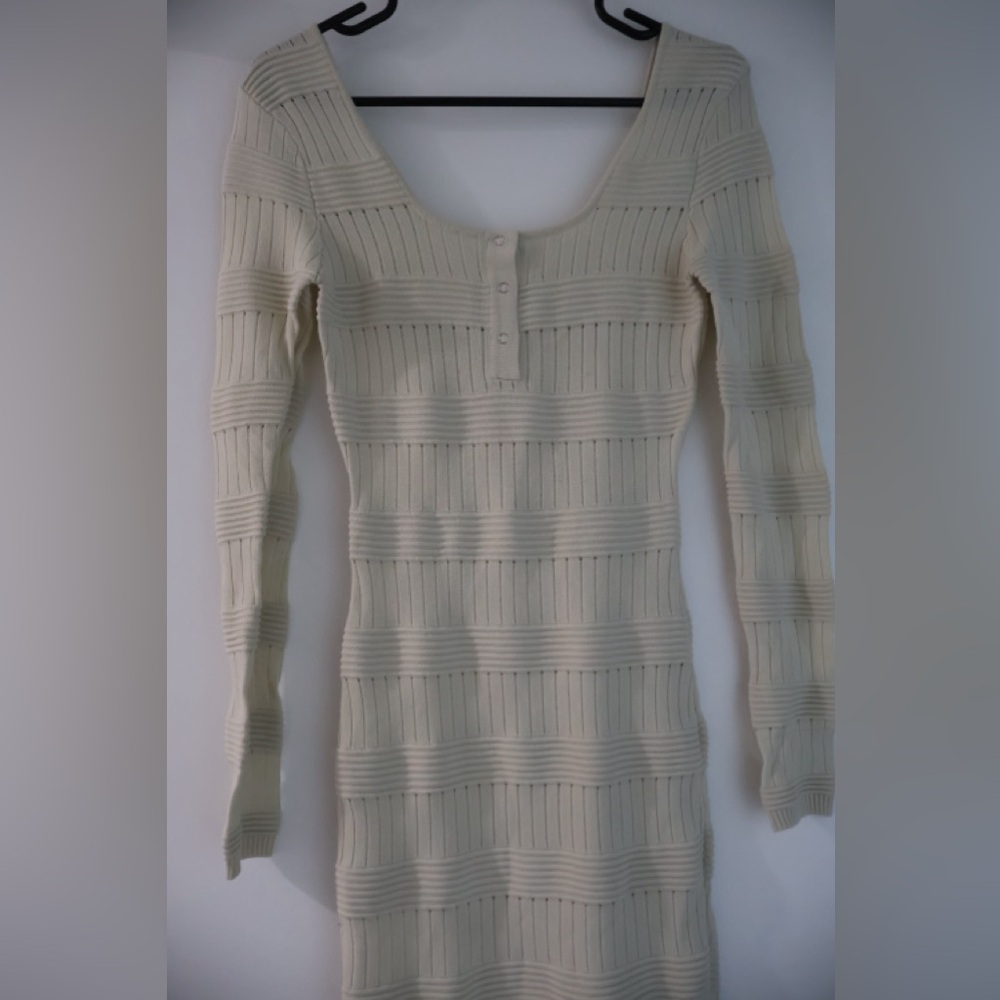 Missguided Cream Long Sleeve Knit Dress
